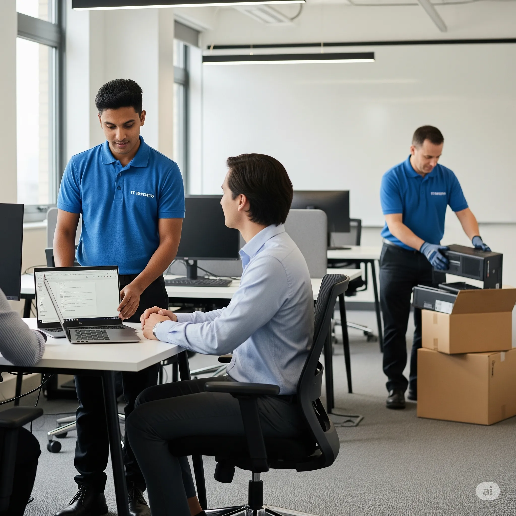 An IT deployment in progress in an office